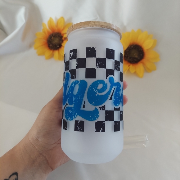 Dodgers checkered frosted glass cup - Picture 3 of 5